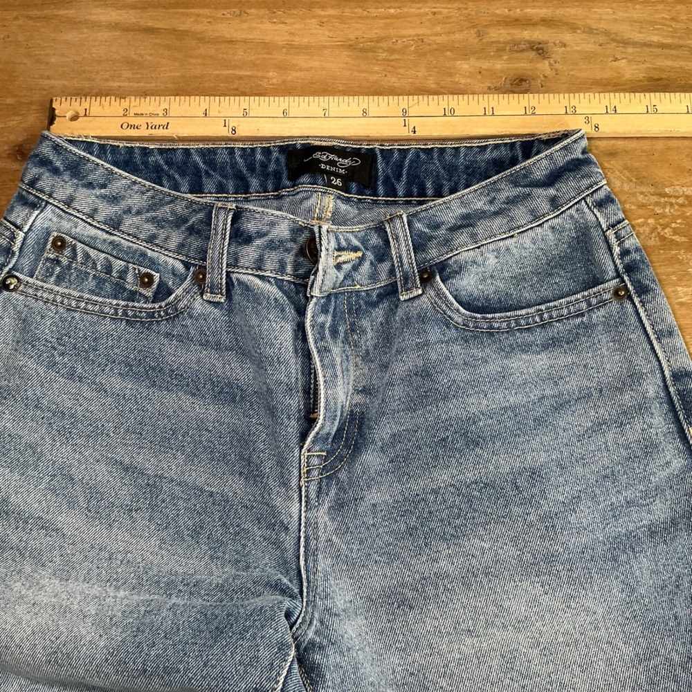 Ed Hardy Wide Leg Tattoo Graphic Jeans Light Wash Blue Size 26 Y2K Streetwear - Picture 4 of 6